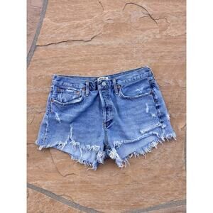 AGOLDE Cut Off Jean Short High Rise Button Fly Distressed Denim Size 31